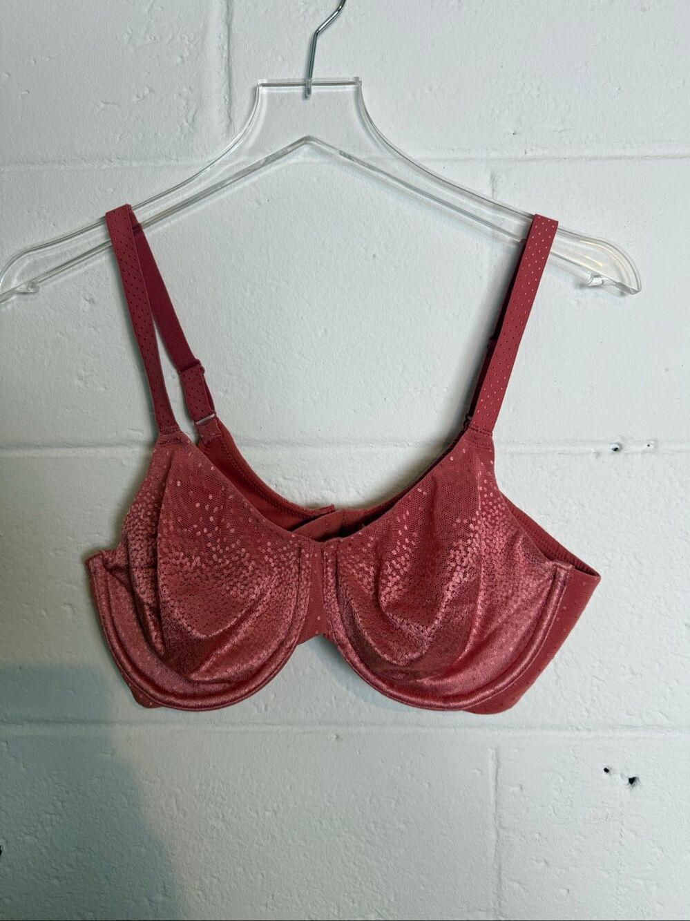 Wacoal Women’s 34D Underwire Bra Dusty Rose Pink Sheer Mesh Full Coverage Linger